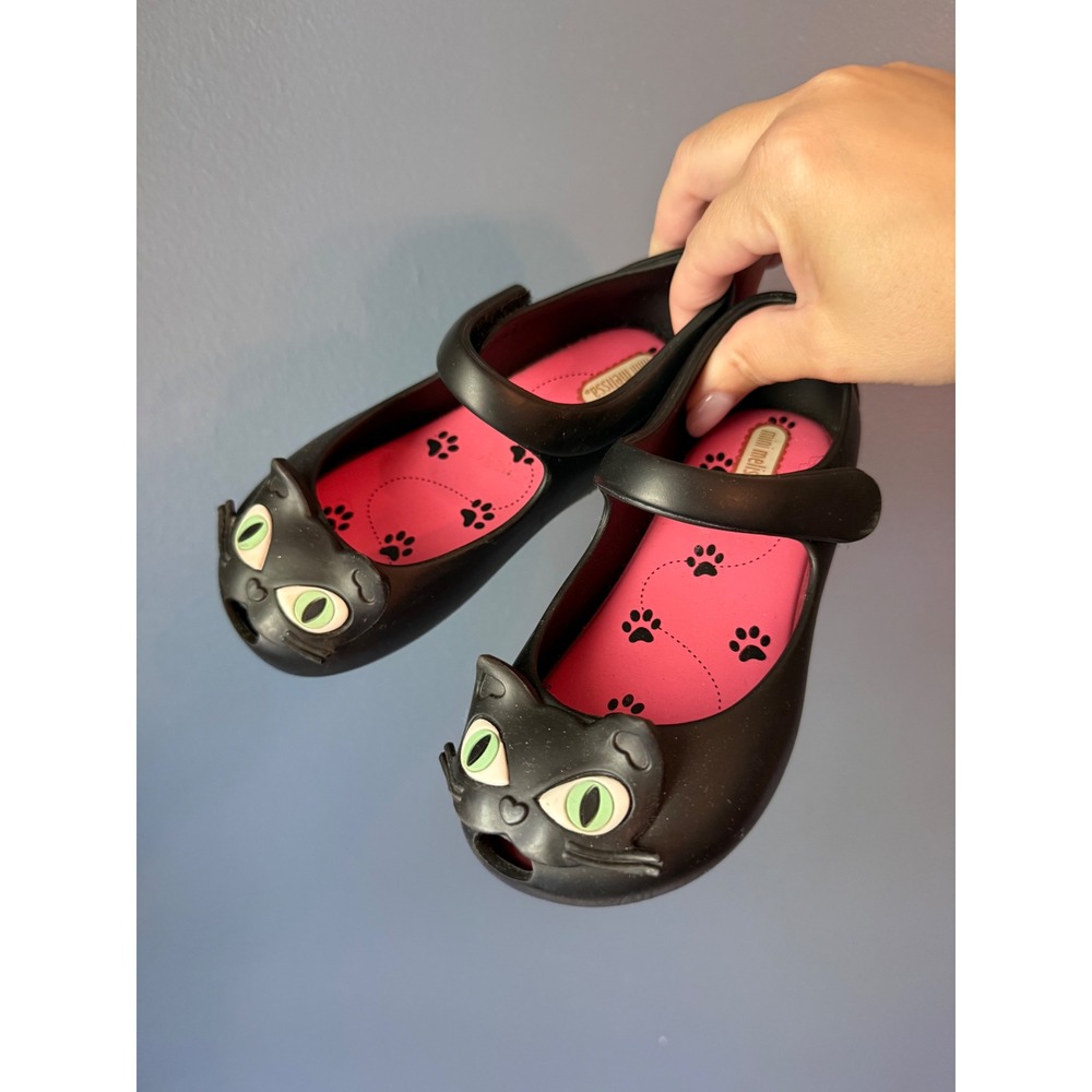 Mini Melissa Ultragirl Black Cat Mary Jane Jelly Flats Size 10 Kids Toddler